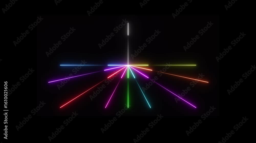 Poster dynamic multi-color neon light ray burst with top line animation