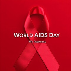 A red ribbon with the words World AIDS Day and HIV Awareness written on it.