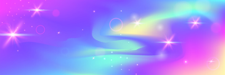 Fairy Background. Pink Princess Gradient And Beautiful Rainbow Hologram. Purple Magic Pattern. Watercolor Girl Design In A Light Mermaid Backdrop. Blue Fairy Background. © Holo Art