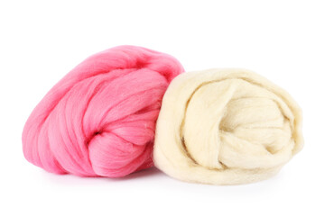 Different color felting wool isolated on white