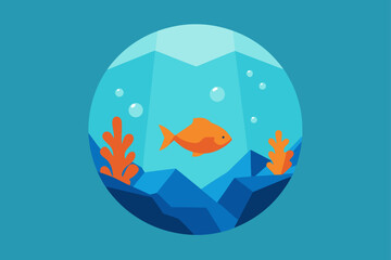 Stylized orange fish swimming in a geometric underwater scene
