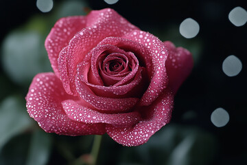 Beautiful pink rose with water drops isolated on white background