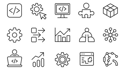 Fototapeta premium Black and white technology and business icons set computer coding