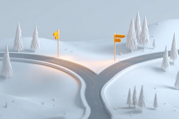 Aerial view of clean road fork in a minimalist landscape.