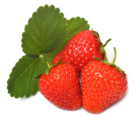 Strawberry macro with leaves isolated on white background