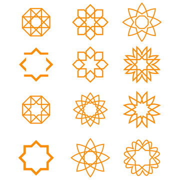 Geometric Line Art Ornamental Arabesque Design Elements and Decoration Symbols