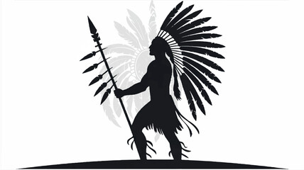 Silhouette of a native american warrior in traditional headdress and regalia