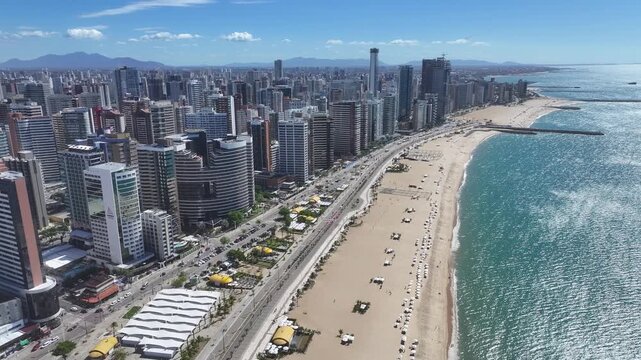 Fortaleza Skyline At Fortaleza In Ceara Brazil. Beach Skyline. Downtown District. Modern Highrise Buildings. Fortaleza Skyline At Fortaleza In Ceara Brazil. Stunning Landscape. Brazil Northeast.