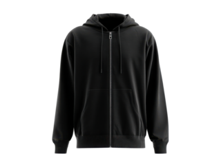 Black hooded zip up jacket with front pocket hoodie, Png Transparent, Isolated on White