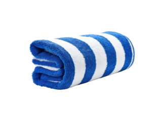 Blue white striped rolled beach towel image, Png Transparent, Isolated on White
