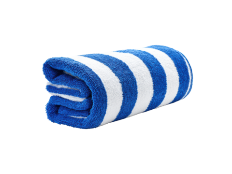 Blue white striped rolled beach towel image, Png Transparent, Isolated on White