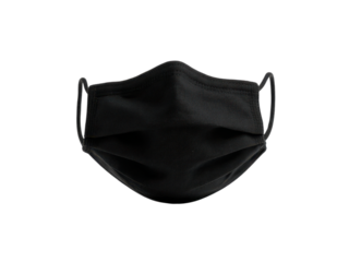 Black fabric face covering with ear loops mask, Png Transparent, Isolated on White