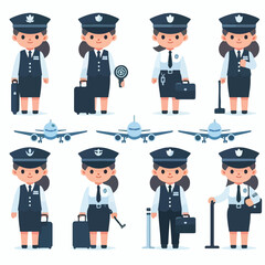 Image of airport security officer with simple and minimalist flat design using white background