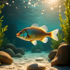 Fototapeta premium Tropical fish swimming in colorful aquarium tank with coral and marine life