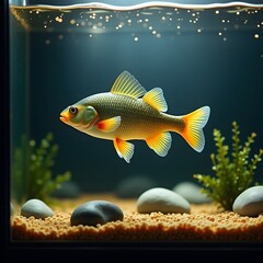 Naklejka premium Goldfish swimming in colorful aquarium water with aquatic plants and clear tank environment
