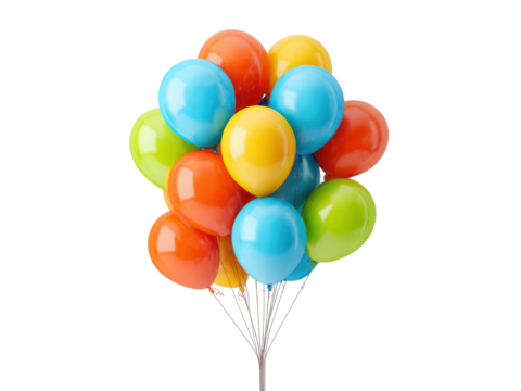 Vibrant colorful balloons floating together celebration party, Png Transparent, Isolated on White - Powered by Adobe