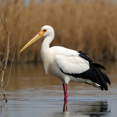 Fototapeta premium Great blue heron and great white pelican by the water with white feathers and tropical nature background