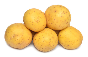 Pile of fresh potatoes isolated on white background. Organic product