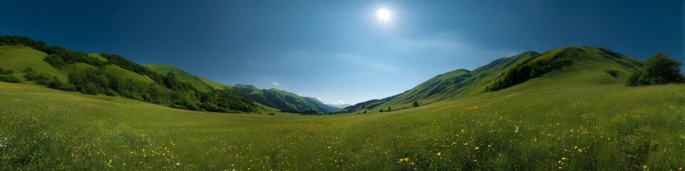 Fototapeta premium Breathtaking hdr panoramic landscape view of rolling hills nature 360 degree scenic photography