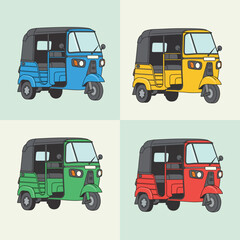 Colorful Auto Rickshaws Representing Transportation Diversity and Urban Mobility