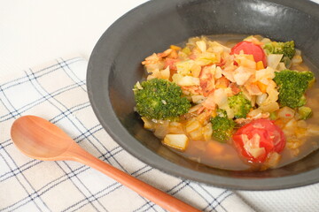 minestrone soup on the table
