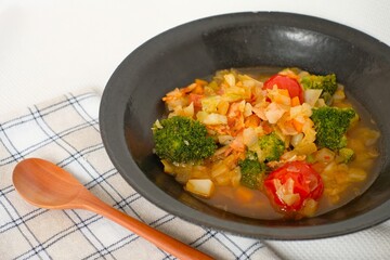 minestrone soup on the table

