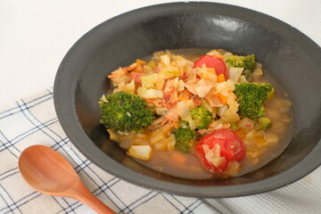 minestrone soup on the table
