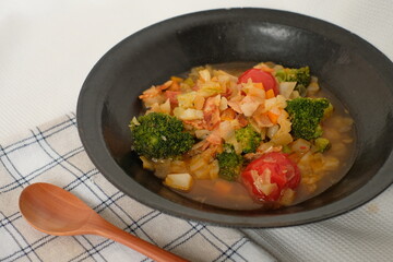 minestrone soup on the table
