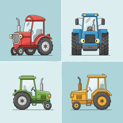 Four Colorful Vintage Tractors in a Quad Layout