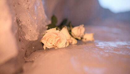 Frozen Bouquet in Glacier Crevasse Blue Light
. Wedding Concept. Generated Image