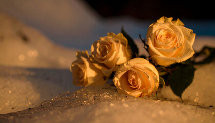 Frozen Bouquet in Glacier Crevasse Blue Light
. Wedding Concept. Generated Image