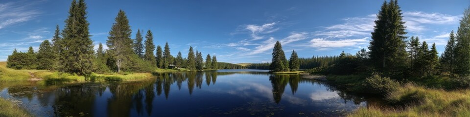Obraz premium Panoramic hdr nature landscape tranquil lake forest reflections 360 degrees viewpoint