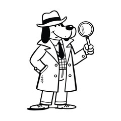Detective Dog Cartoon Character Following Clues in a Fun Mystery Scene