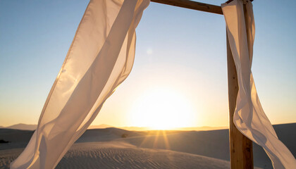 Silk Ribbons Tied to Desert Windmill Blades
. Wedding Concept. Generated Image
