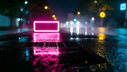 Neon Sign in Rain Slicked City Alley. Wedding Concept. Generated Image
