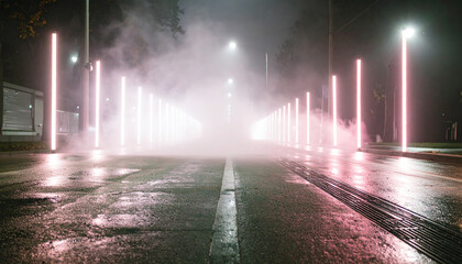 Neon Sign in Rain Slicked City Alley. Wedding Concept. Generated Image