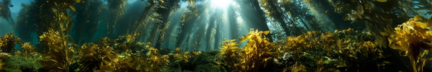 Obraz premium Underwater kelp forest ocean depths hdr panoramic view 360 degree nature scene