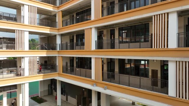 Modern architecture design in urban setting showcasing vibrant living spaces and communal areas