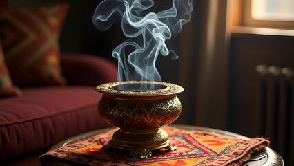 Saudi Incense Burner with Rising Oud Smoke – No People