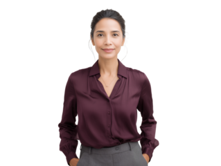 smiling mature Middle Eastern female project manager on a transparent background, concept for executive profile, professional branding and leadership initiative