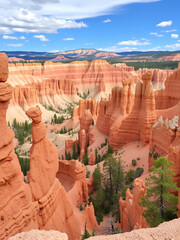 Bryce Canyon National Park in Utah.Rocky mountains erode and color a variety of landscapes. 
View of Rainbow Point.