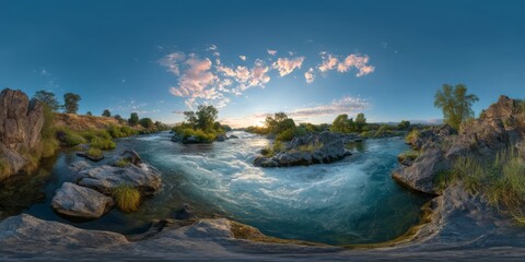 Breathtaking river sunset nature hdr panoramic view 360 degrees landscape experience