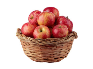 Ripe red apples overflowing rustic woven basket fruit, Png Transparent, Isolated on White