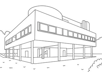 Modern architecture building line art vector illustration design