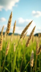 Wild prairie grasses swaying gently in breeze, field, background