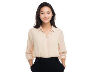 Confident asian sales manager posing with hands in pockets on a transparent background, concept for business portfolio, corporate presentation and marketing campaign