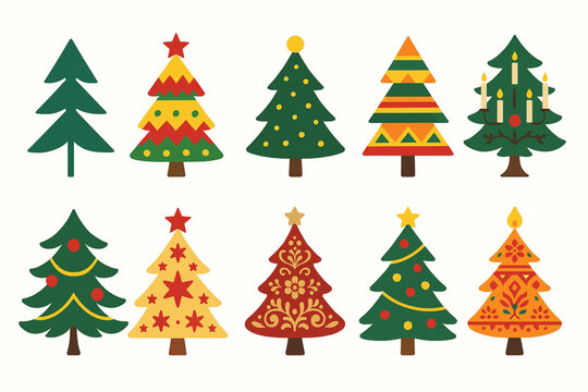 Cultural Christmas Tree Icons, Flat Design Global Holiday Set