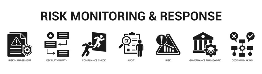 Risk Monitoring and Response Modern and clean web banner illustration featuring thematic icons for visual communication