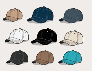 Flat Style Baseball Cap Vector – Simple Cartoon Casquette Icon
