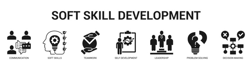 Soft Skill Development Modern and clean web banner illustration featuring thematic icons for visual communication